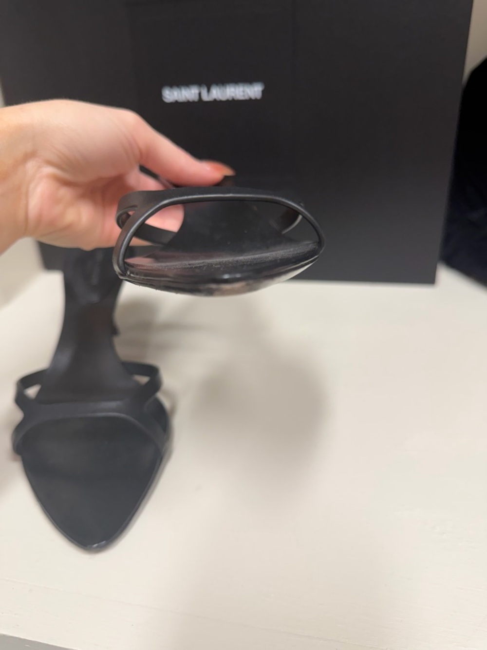 Saint Laurent Black Pointed Slide Heels with Double Strap - Picture 4 of 9